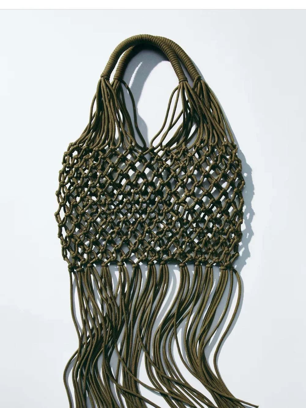 H&M Woven Fringe Tote Bag in Olive Tan